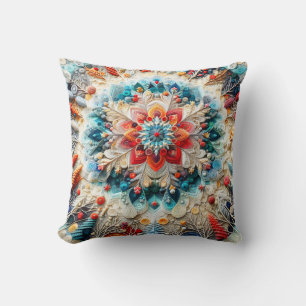 3D Embroized look Winter Mandala Kaleidoscope Kudde