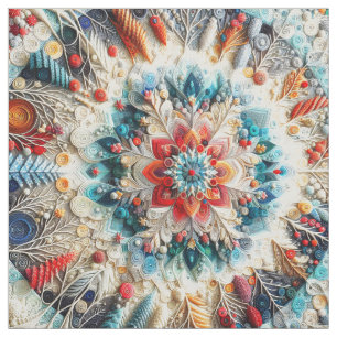 3D Embroized look Winter Mandala Kaleidoscope Tyg