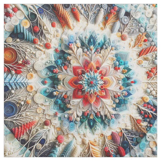 3D Embroized look Winter Mandala Kaleidoscope Tyg (Prov)