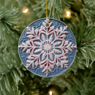 3D Embroized look Winter Snowflake-jul Julgransprydnad Keramik