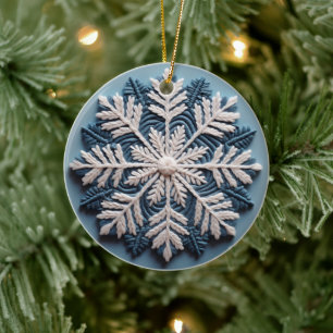 3D Embroized look Winter Snowflake-jul Julgransprydnad Keramik