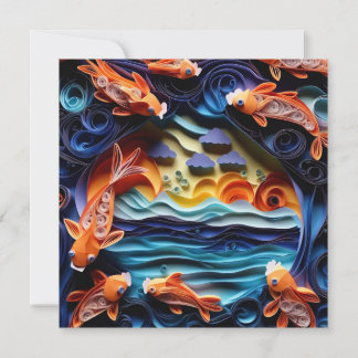 3D En färgstark illustration av sjö med koifisk Anteckningskort