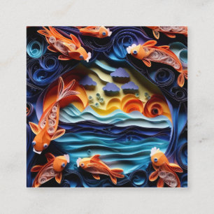 3D En färgstark illustration av sjö med koifisk Fyrkantigt Visitkort