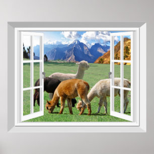 3D Fake Window View Alpaca Llama Wall Art Art Poster