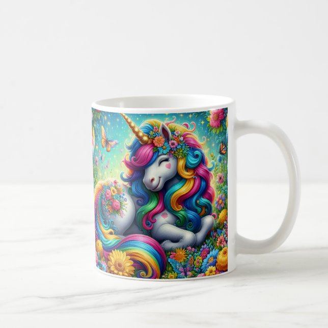 3D Färgglad Blommig Enhörning Kaffemugg (Höger)