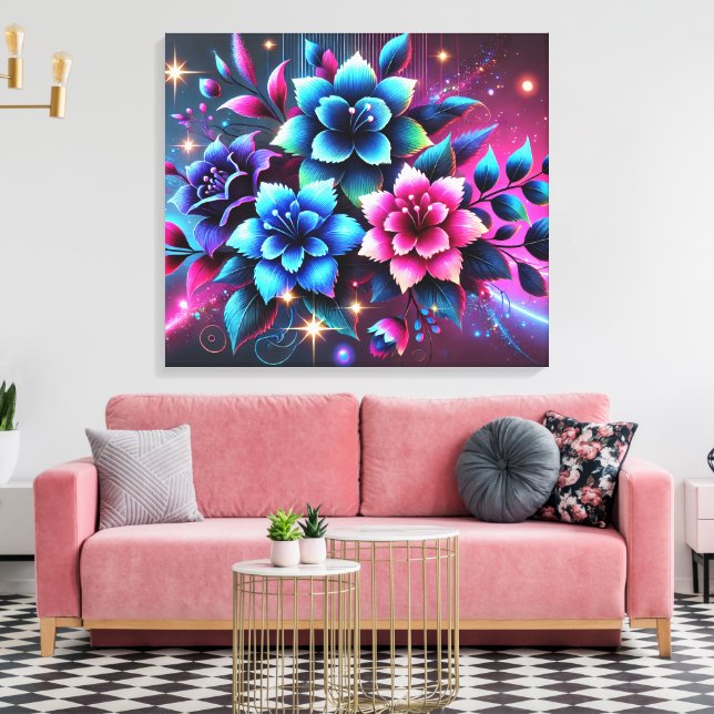 3D Färgglada blommor Canvastryck (Insitu (Vardagsrum))