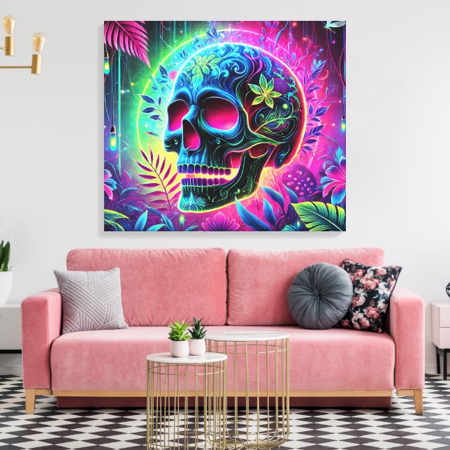 3D Färgrik Dödskalle Canvastryck (Insitu (Vardagsrum))