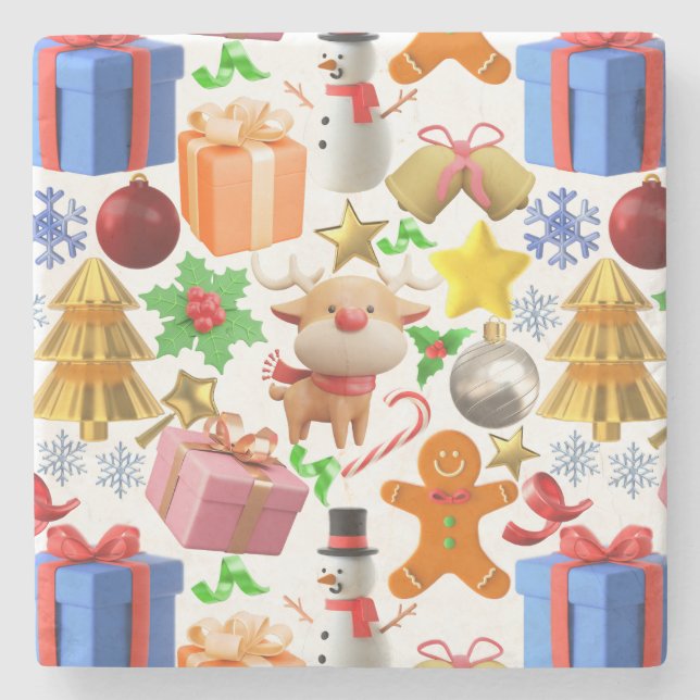 3D Färgstarka julprydnader mönster.01 Stenunderlägg (Framsidan)