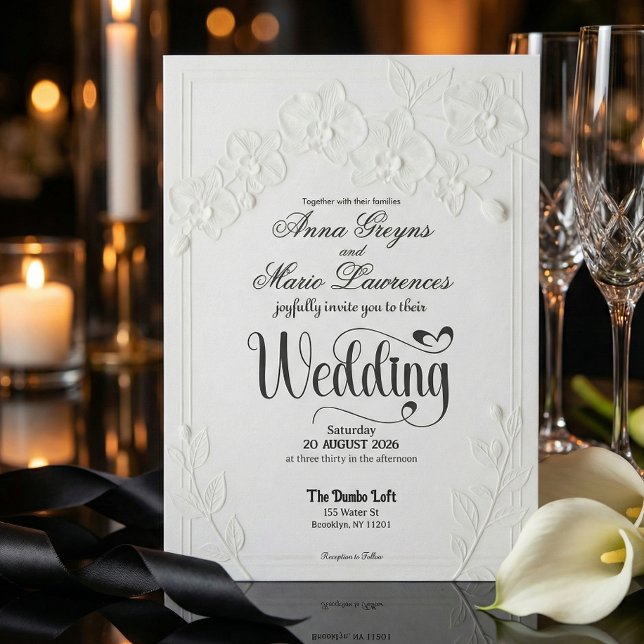 3D Faux Embossed White Orchid Floral Arch Wedding  Inbjudningar (Skapare uppladdad)