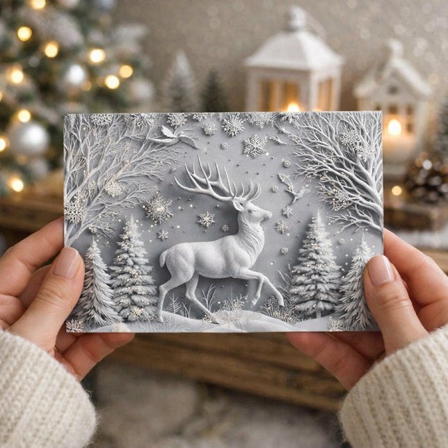3D Faux Präglat Vinterhjort Högtidskort Vykort (Skapare uppladdad)