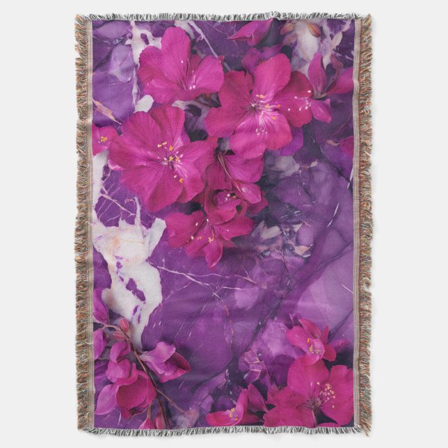 3D Floral Fuchsia & Purple Marble Art Couverture Filt (Framsidan Vertikal)