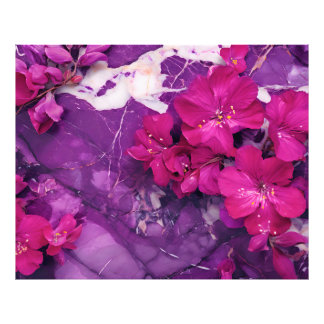 3D Floral Fuchsia & Purple Marble Art Fototryck