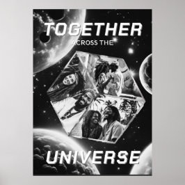 3D Fotowürfel im Weltraum mit Planeten Poster