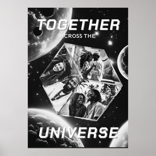 3D Fotowürfel im Weltraum mit Planeten Poster (Framsidan)