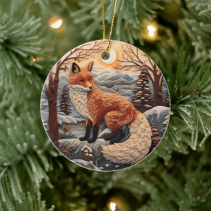 3D Fox Chirstmas Animal Julgransprydnad Keramik