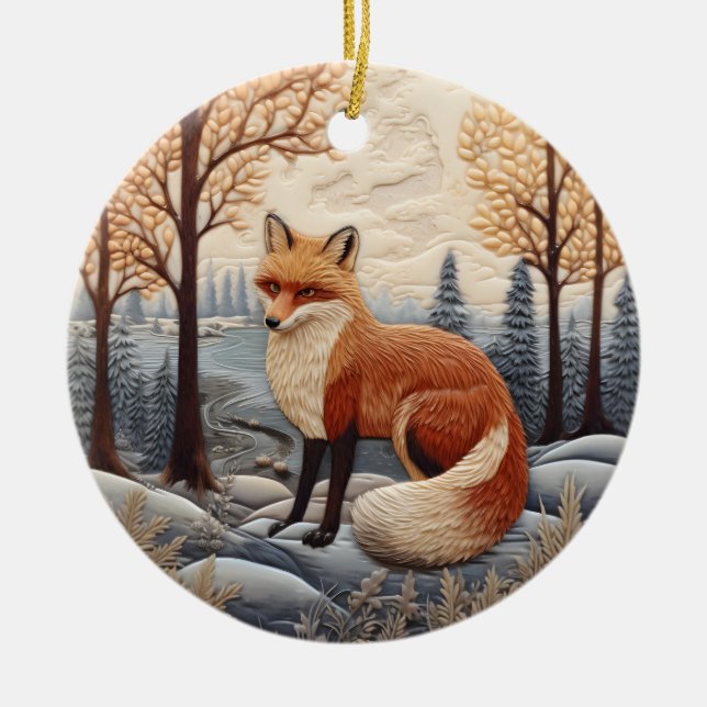 3D Fox Chirstmas Animal Julgransprydnad Keramik (Framsidan)