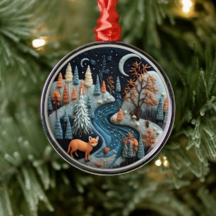 3D Fox Woodland Animal Chirstmas Julgransprydnad Metall