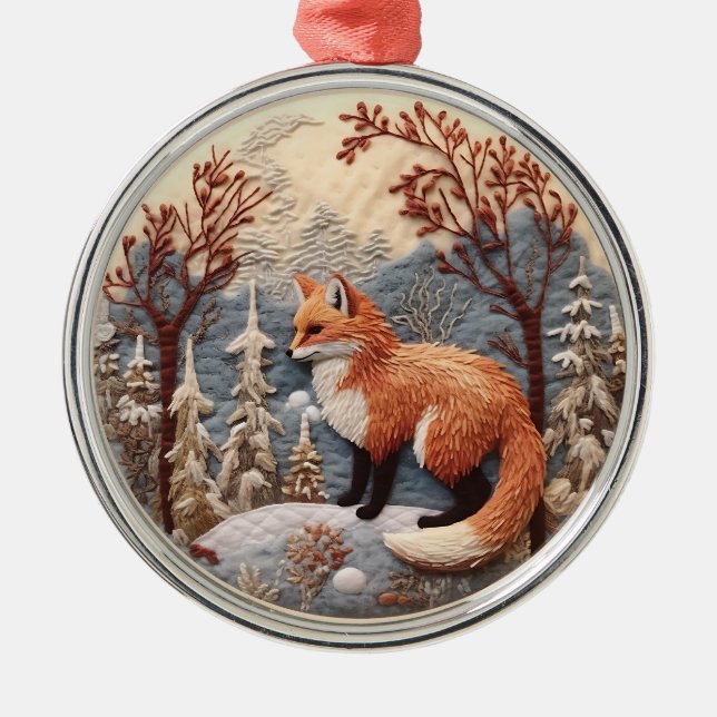 3D Fox Woodland Chirstmas Animal Julgransprydnad Metall (Framsidan)