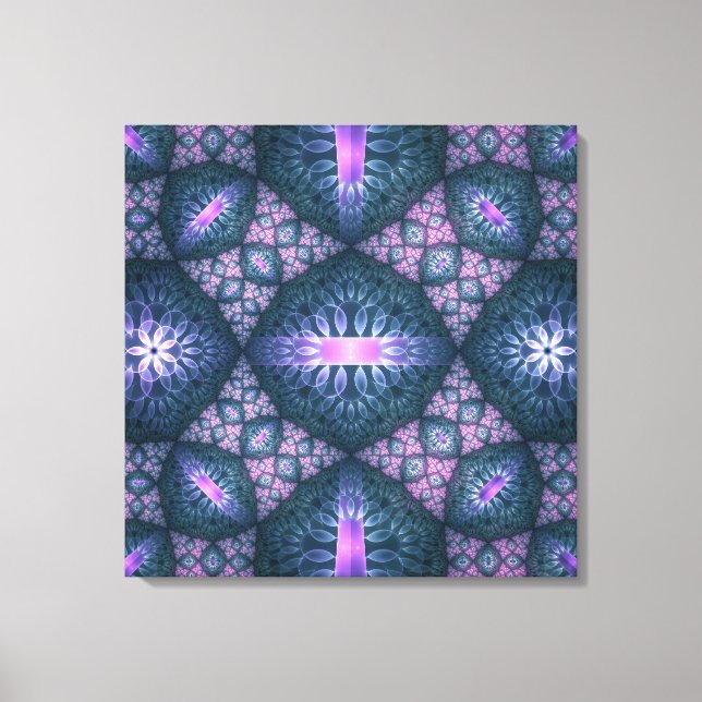 3D Fractal Art Abstrakt Mönster Blue Lila Rosa Canvastryck (Framsida)