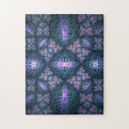 3D Fractal Art Abstrakt Mönster Blue Lila Rosa Pussel