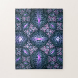 3D Fractal Art Abstrakt Mönster Blue Lila Rosa Pussel