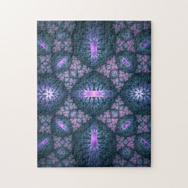 3D Fractal Art Abstrakt Mönster Blue Lila Rosa Pussel (Vertikal)
