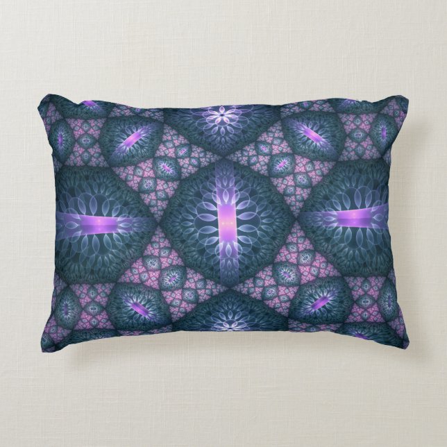 3D Fractal Art Mönster Turcos Lila Rosa Prydnadskudde (Framsidan)