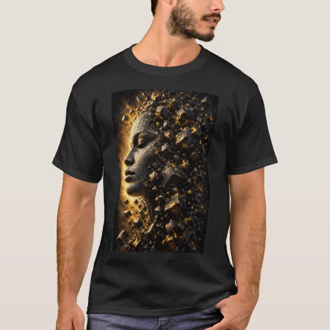 3D Fragmenterad Ansiktskub Svart T-Shirt (Framsida)