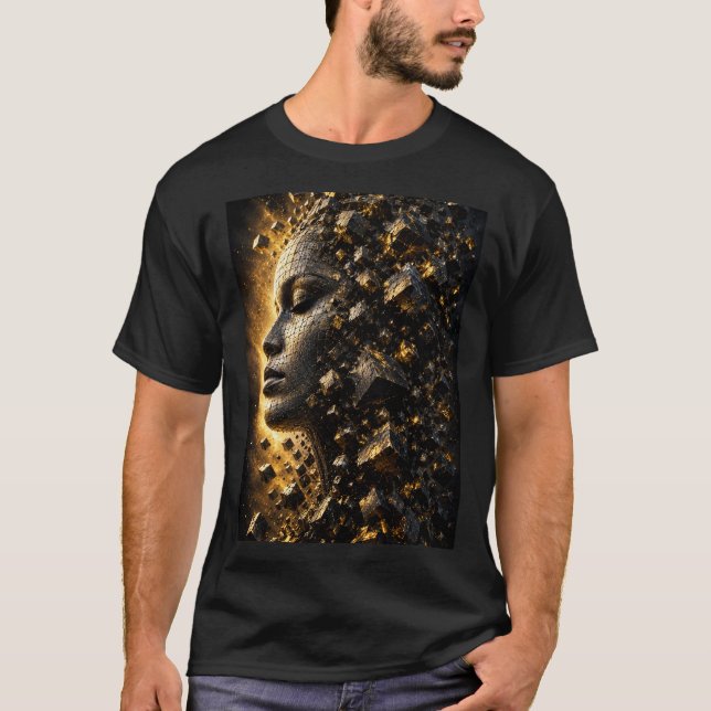 3D Fragmenterad Ansiktskub Svart T-Shirt (Framsida)
