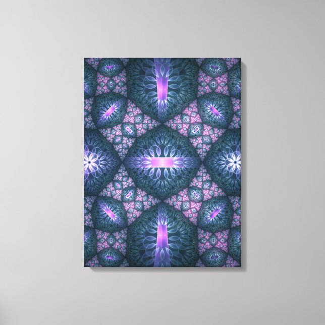3D fraktal konst abstrakt mönster blå lila rosa Canvastryck (Framsida)