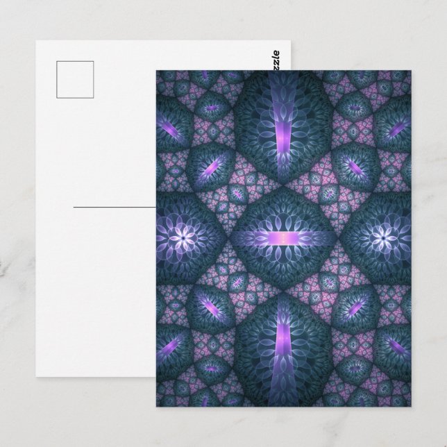 3D Fraktal Konst Abstrakt Mönster Blå Lila Rosa Vykort (Fram/baksida)