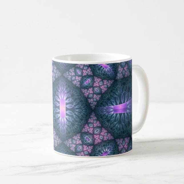 3D fraktal konst mönster turkos lila rosa Kaffemugg (Framsida höger)