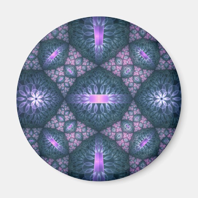 3D fraktal konst mönster turkos lila rosa Magnet (Framsidan)