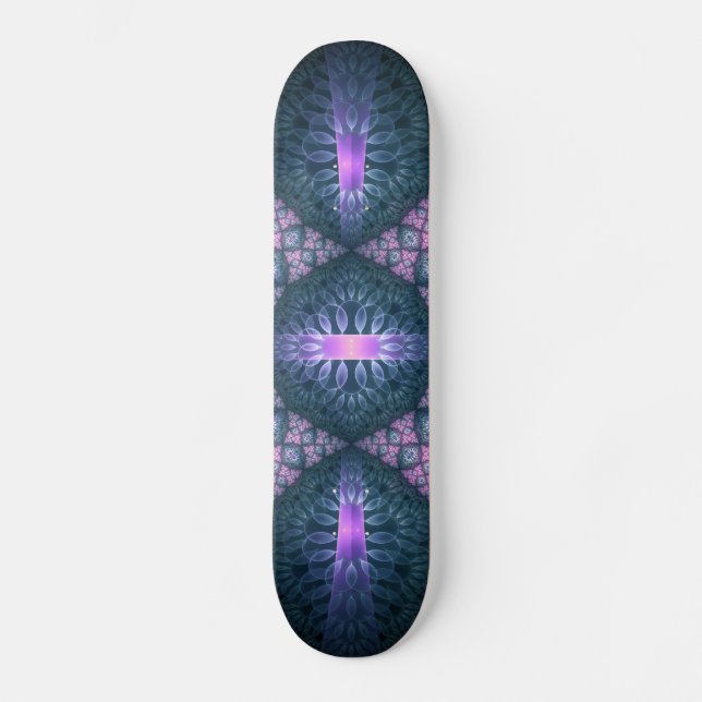 3D fraktal konst mönster turkos lila rosa Mini Skateboard Bräda 18,5 Cm (Framsida)
