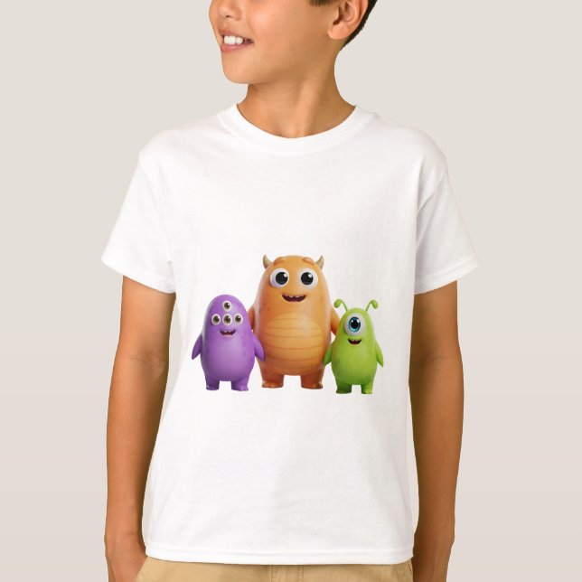 3D Friendly Monster Trio T Shirt (Framsida)