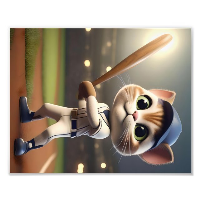 3D Funny Baseball Cat Fototryck (Framsidan)