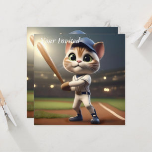 3D Funny Baseball Cat Inbjudningar