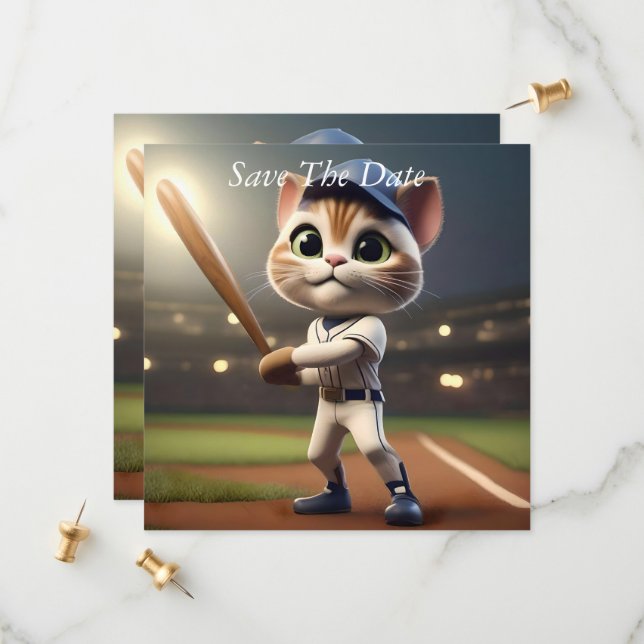 3D Funny Baseball Cat Spara Datumet (Fram/Back In Situ)