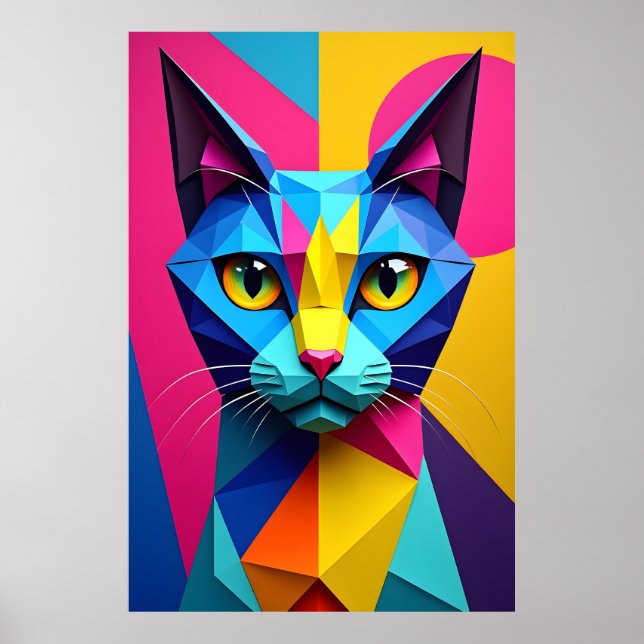 3D Geometrisk Pop Art Katt Poster (Framsidan)