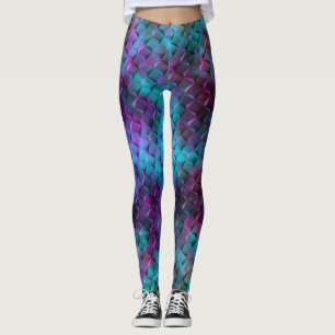 3D-geometriska former, nedfläckadens rosa till blå Leggings
