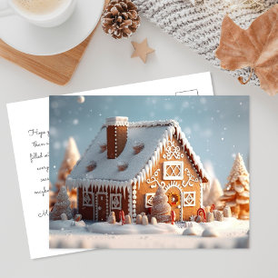 3D Gingerbröd House on Winter Jul Helg Vykort