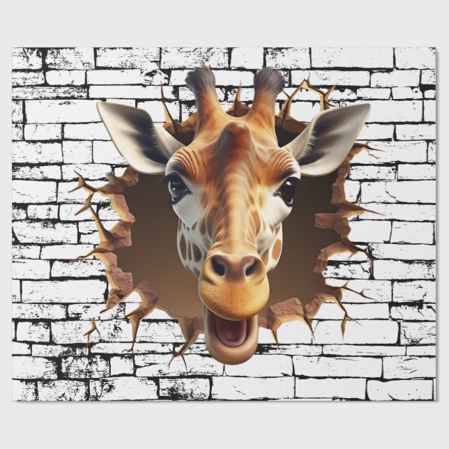 3D-Giraff Väggbrottskonst – Realistisk Safari Presentpapper (Platt)