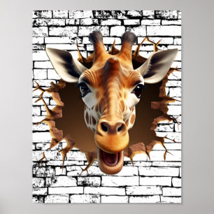 3D Giraffe Wall Break Art - realistiska Safari Poster