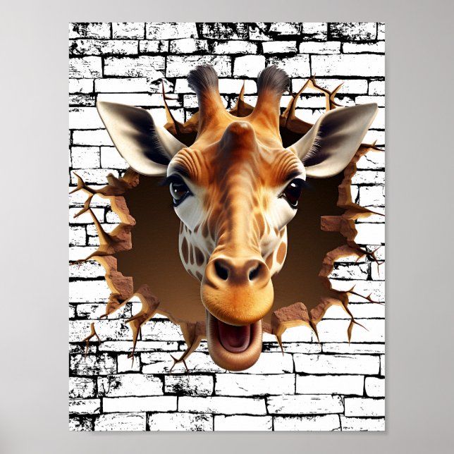3D Giraffe Wall Break Art - realistiska Safari Poster (Framsidan)