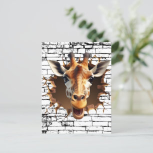 3D Giraffe Wall Break Art - realistiska Safari Vykort