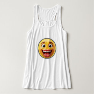 3D Glänsande Glad Öppen Mun Emoji Stor Skratt Gul Linne Med Racerback
