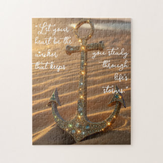 3D Glitter-ankare på Golden Beach Sand Background Pussel
