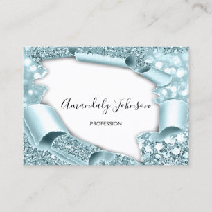 3D Glitter Makeup Event Hairdresser Aqua White Visitkort