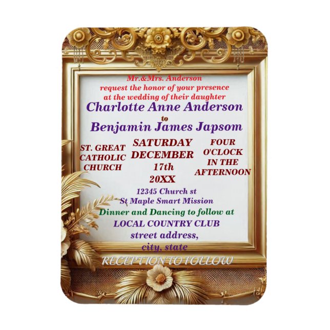 3D Golden Blommigt Botanical Ram Magnet (Vertikal)