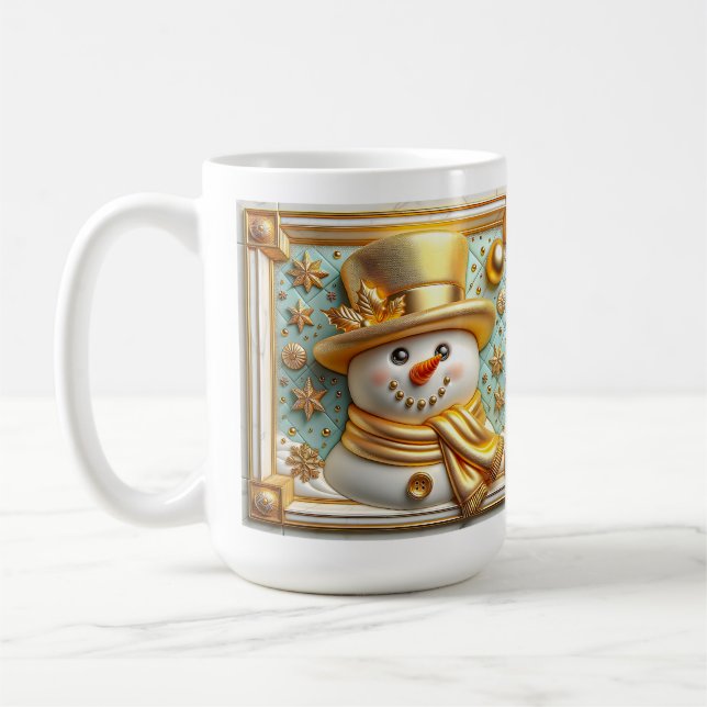 3D Golden Christmas Snowman Kaffemugg (Vänster)